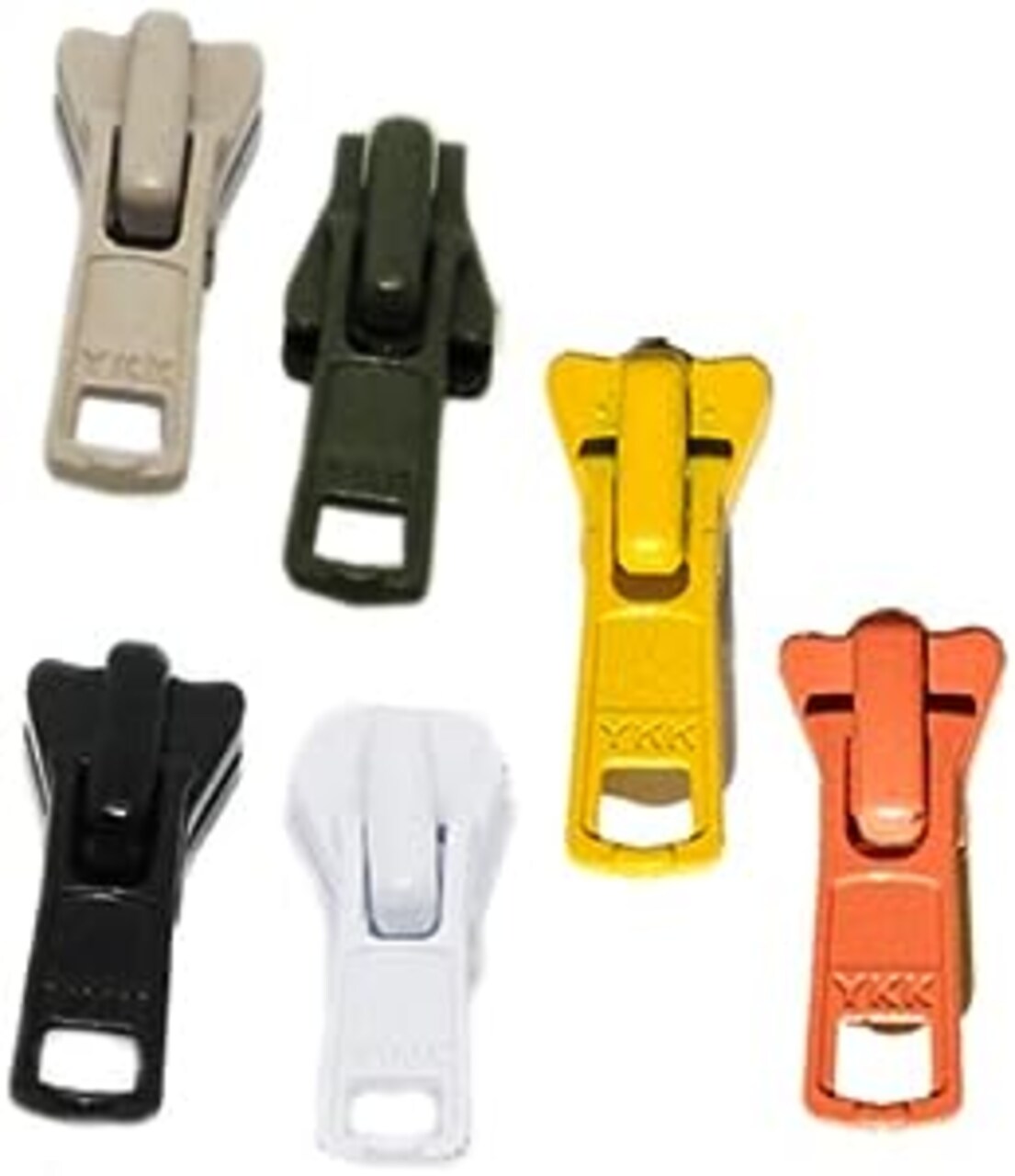 YKK Sale Zipper Repair Kit Vislon ~ YKK#5 Molded Slider ~ Assortment Colors  - Beige, Black, Olive Green,Orange, White, Yellow (6 Sliders/Pack)